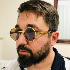 Round Brown Lens Men Sunglasses Gold‎ Frame Hip Hop Style Street Wear Rapper New
